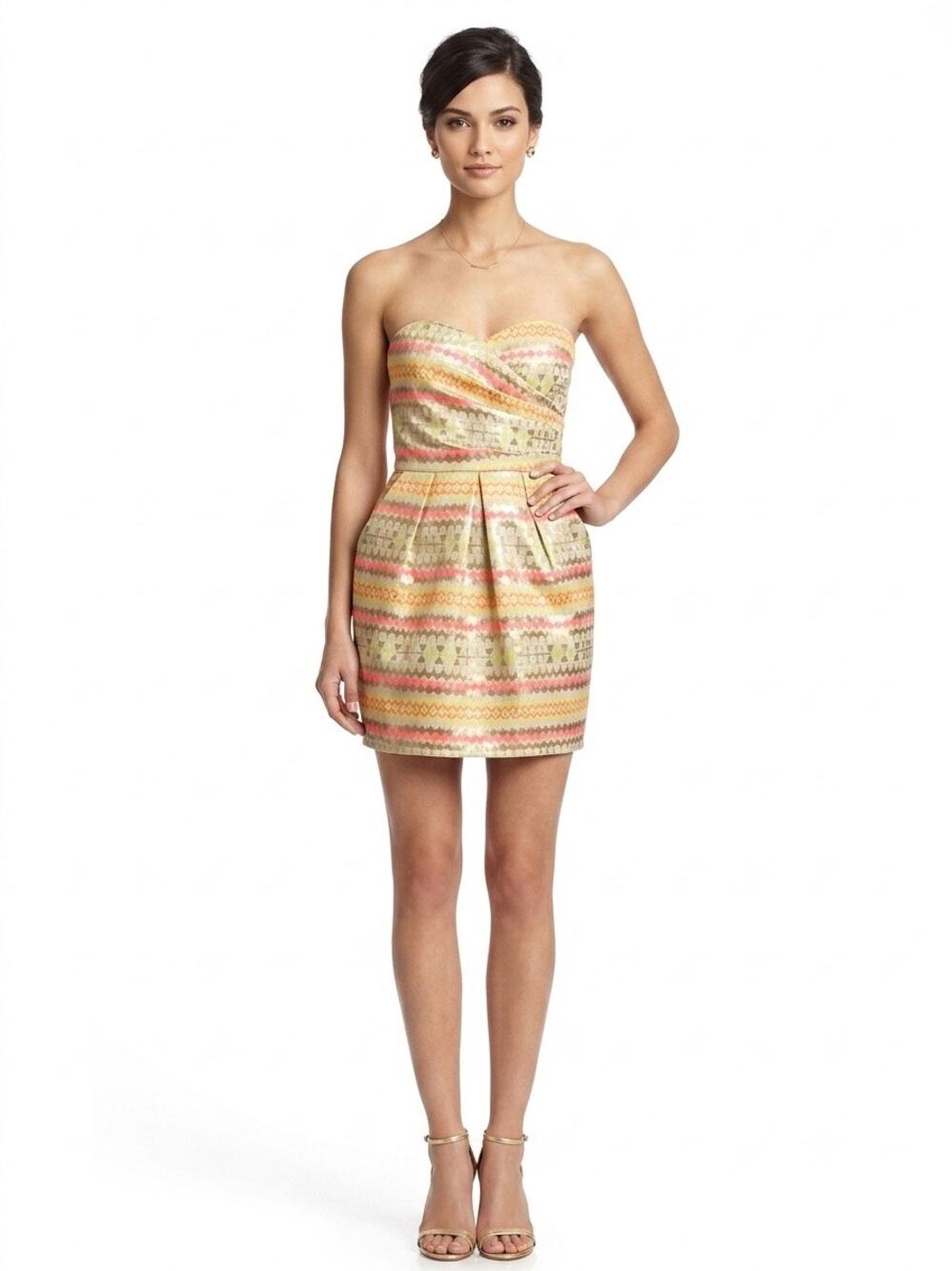 Karlie strapless dress with sweetheart neckline metallic pattern size medium